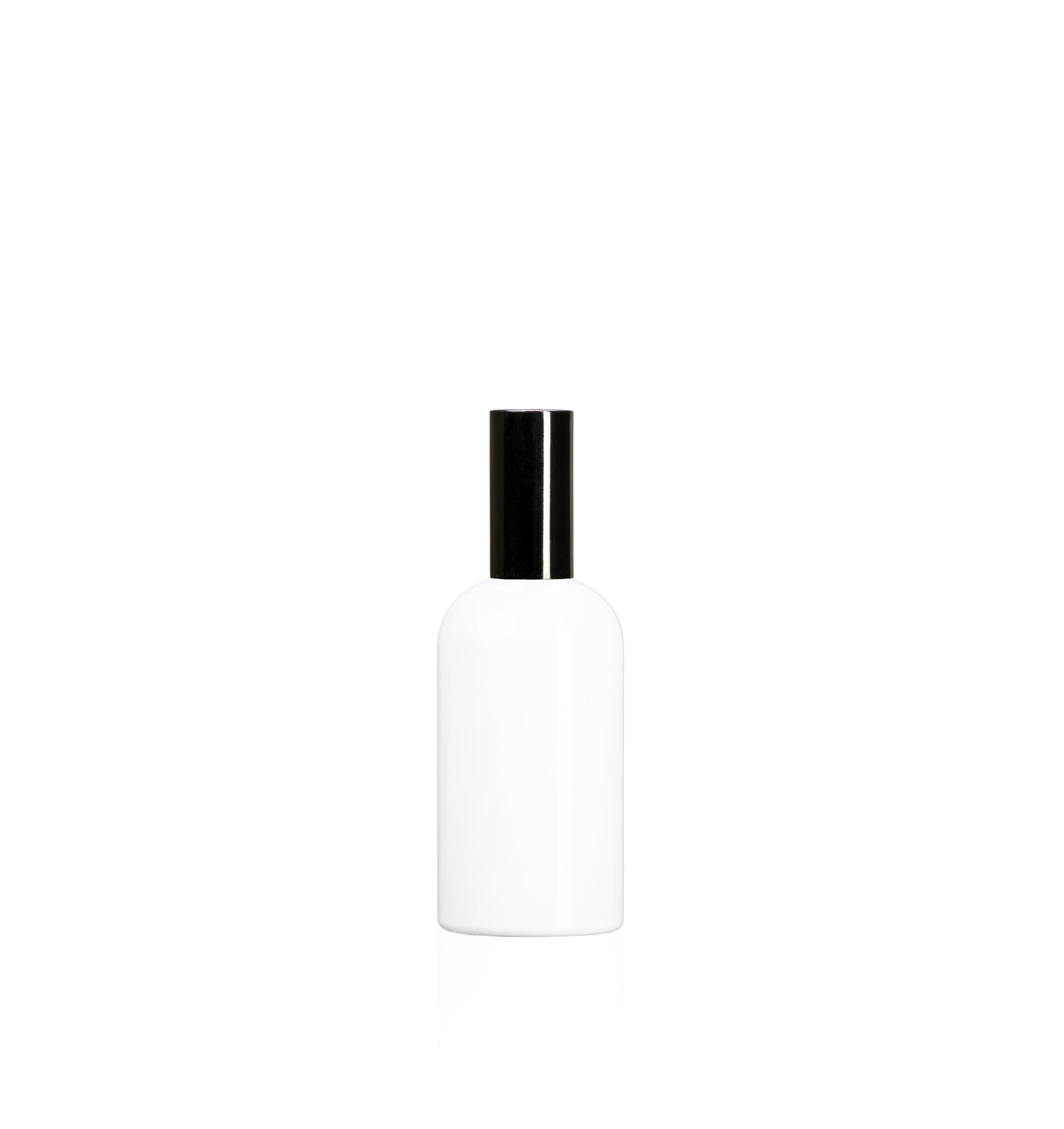 Image of a plastic white bottle with a black lid on a white background to represent Village Craft & Candle's 7oz Boston Round bottles