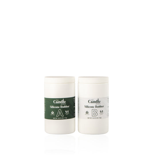 Two containers of silicone rubber to represent the Village Craft & Candle Silicone Mold Making Kit