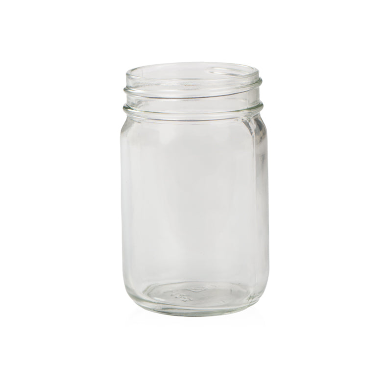 Image of a clear 12oz Mason Jar to represent the new Village Craft & Candle 12oz Mason Jar || Image d’un pot Mason transparent de 12 oz représentant le nouveau pot Mason 12 oz de Village Craft & Candle