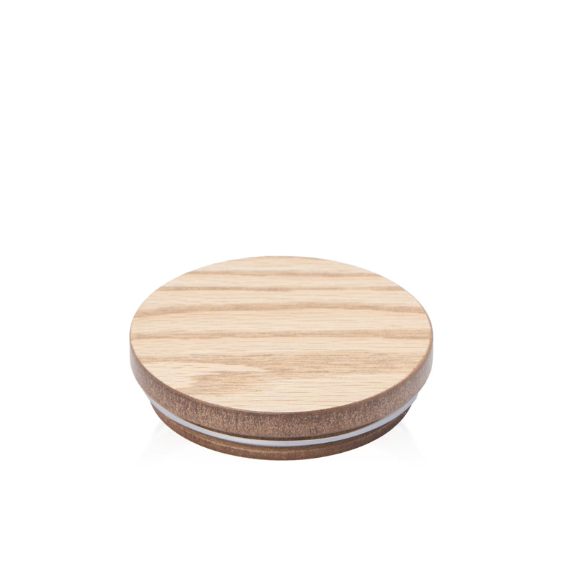 Village Craft & Candle's 3" Wood TERRA Lid on a white background. || Couvercle en bois TERRA 3" de Village Craft & Candle sur fond blanc.