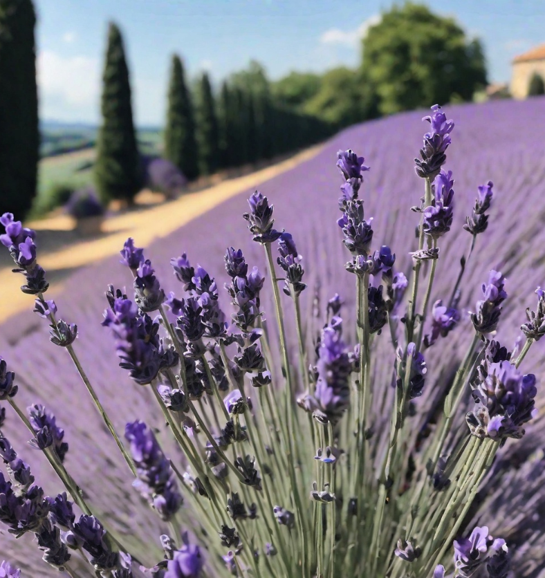 Lavender in a European field as a visual representation of France Lavender 40/42 Essential Oil available at Village Craft and Candle || Lavande dans un champ européen comme représentation visuelle de l'huile essentielle de lavande de France 40/42 disponible chez Village Craft and Candle