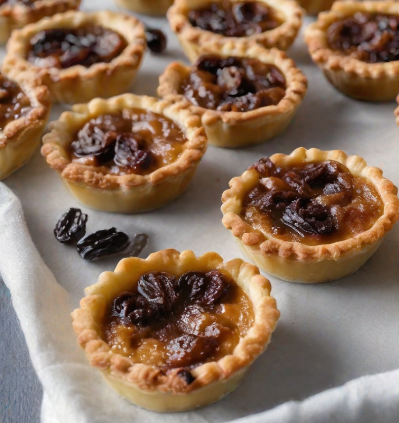 A tray of pecan rasin butter tarts as a visual representation of Raisin Butter Tart Fragrance Oil available at Village Craft and Candle || Un plateau de tartelettes au beurre de raisin et aux pacanes comme représentation visuelle de l'huile parfumée de tarte au beurre de raisins disponible chez Village Craft and Candle