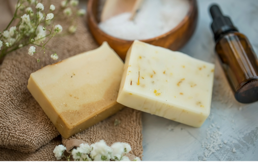 A collection of beautifully crafted soaps with vibrant colors and unique designs, showcasing luxurious and long-lasting fragrances.
