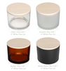 LUX Jars: Amber, Clear, Frosted White, & Matte Black. Great for Retail. Available in 16oz Max Capacity, 13oz Recommended Fill. Case of 12, Wood Lid Options: Acacia, Natural Oak or White Pine (Sold Separately) || Pots LUX : Ambre, Transparent, Blanc Givré et Noir Mat. Idéaux pour la vente au détail. Disponibles en capacité maximale de 16 oz, remplissage recommandé à 13 oz. Boîte de 12, Options de couvercle en bois : Acacia, Chêne Naturel ou Pin Blanc (Vendus séparément)