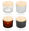 LUX Jars: Amber, Clear, Frosted White, & Matte Black. Great for Retail. Available in 16oz Max Capacity, 13oz Recommended Fill. Case of 12, Wood Lid Options: Acacia, Natural Oak or White Pine (Sold Separately) || Pots LUX : Ambre, Transparent, Blanc Givré et Noir Mat. Idéaux pour la vente au détail. Disponibles en capacité maximale de 16 oz, remplissage recommandé à 13 oz. Boîte de 12, Options de couvercle en bois : Acacia, Chêne Naturel ou Pin Blanc (Vendus séparément)