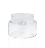 New 10oz Traditional Jar clear glass candle vessel, unlidded product shot on a white background, showing the wide opening. || Nouveau Pot Traditionnel 10oz en verre transparent, sans couvercle sur fond blanc, montrant l'ouverture large.