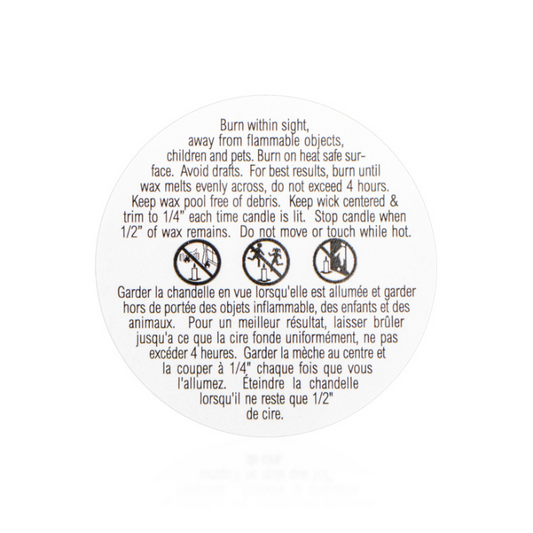 Bilingual caution label for candles 