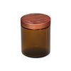 Element Dark Wood Lid displayed on 8oz Element Straight Side Amber Jar || Couvercle Element Dark Wood présenté sur un pot Element Straight Side Amber de 8 oz.