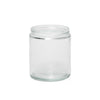 Image of a clear glass jar to represent Village Craft & Candle's 8oz Clear Flint Element Straight Side Jar for candle making || Image d'un pot en verre transparent représentant le pot droit Flint clair de 8 oz Element de Village Craft & Candle pour la fabrication de bougies.