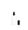 Image of a plastic white bottle with a black lid on a white background to represent Village Craft & Candle's 7oz Boston Round bottles || Image d'une bouteille en plastique blanche avec un couvercle noir sur fond blanc pour représenter les bouteilles rondes Boston de 7 oz de Village Craft & Candle