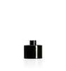 Image of a stout black glass diffuser bottle with a black collar on a white background to represent Village Craft & Candle's Lavish Diffuser Bottle. || Image d'une bouteille de diffuseur en verre noire trapue avec un col noir sur un fond blanc pour représenter la bouteille de diffuseur Lavish de Village Craft & Candle.