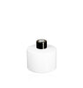 Image of a stout white glass diffuser bottle with a black collar on a white background to represent Village Craft & Candle's Lavish Diffuser Bottle. || Image d'une bouteille de diffuseur en verre blanc trapue avec un col doré sur un fond blanc pour représenter la bouteille de diffuseur Lavish de Village Craft & Candle.