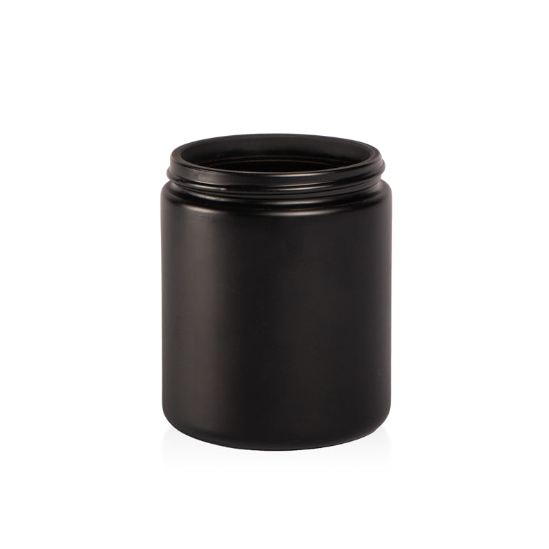 Image of a matte black glass jar to represent Village Craft & Candle's Matte Black Element Straight Side Jar for candle making. || Image d'un pot en verre noir mat représentant le pot droit noir mat Element de Village Craft & Candle pour la fabrication de bougies.