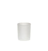 Image of a frosted glass vessel on a white background to represent the Village Craft & Candle 4oz Frosted White LUX jar || Image d'un récipient en verre givré sur un fond blanc représentant le pot LUX givré blanc de 4 oz de Village Craft & Candle.