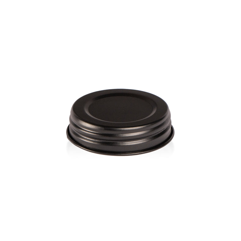 Image of a Black Satin Metal lid to represent the Village Craft & Candle Black Satin Country Lid for Candle Making and Crafting || 
Image d’un couvercle en métal Satin Noir pour représenter le couvercle Country Satin Noir de Village Craft & Candle pour la fabrication de bougies et l’artisanat.