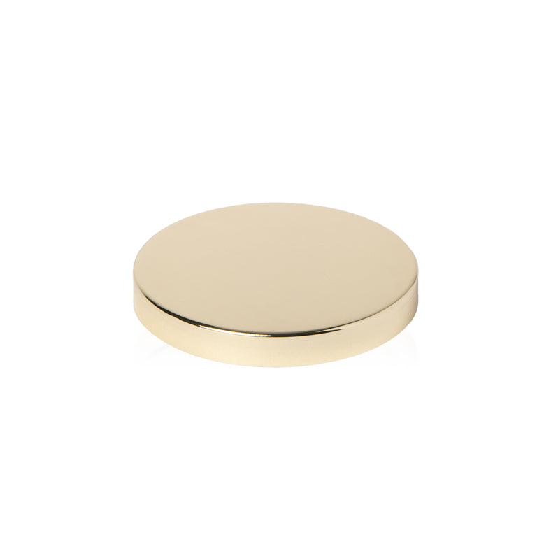 Image of a gold lid on a white background to represent the Village Craft and Candle 3" LUX lid || Image d’un couvercle doré sur fond blanc représentant le couvercle 3" LUX de Village Craft and Candle.