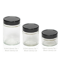 

Load image into Gallery viewer, 314ml library jar with silver, copper and black lids

