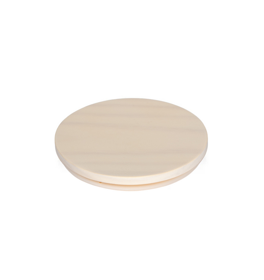 Image of a 4-inch TERRA Metal Lid in Elegant White Pine Finish | Image d'un couvercle en métal TERRA de 4 pouces avec une élégante finition en pin blanc.